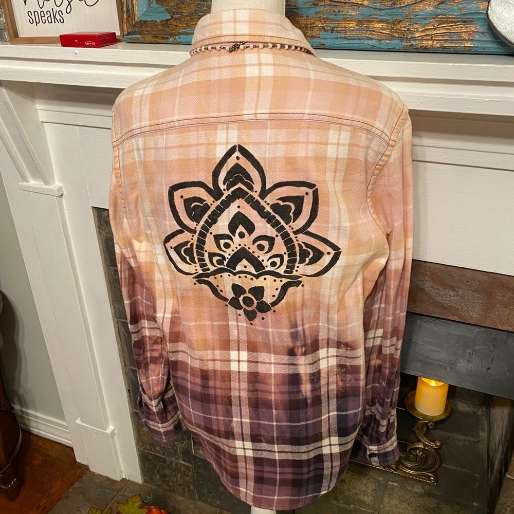 Bleached flannel with painted design on back